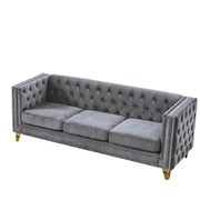 Velvet Sofa 3-Seat, Button Tufted Chesterfield Couch with Metal Legs