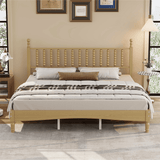 King Size Wood Platform Bed with Gourd-Shaped Headboard, Solid Wood Frame & Noise-Free Slat Support (No Box Spring)