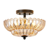 ZEUSFULLY floral glass semi flush mount ceiling light with matte black frame and textured glass shade