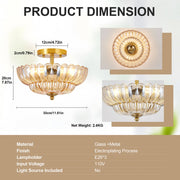 ZEUSFULLY Floral Glass Semi Flush Mount Ceiling Light | 3-Light Modern Vintage Ceiling Fixture with E26 Sockets