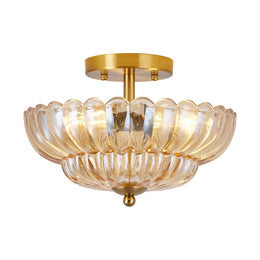 ZEUSFULLY Floral Glass Semi Flush Mount Ceiling Light | 3-Light Modern Vintage Ceiling Fixture with E26 Sockets