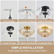 ZEUSFULLY Floral Glass Semi Flush Mount Ceiling Light | 3-Light Modern Vintage Ceiling Fixture with E26 Sockets