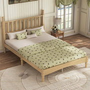 Full Size Wood Platform Bed with Solid Frame & Slat Support, Retro Gourd Headboard for Stable, Noise-Free Sleep