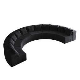 curved symmetrical corduroy modular sectional foam sofa with 12 pillows in cozy living room