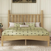 Full Size Wood Platform Bed with Solid Frame & Slat Support, Retro Gourd Headboard for Stable, Noise-Free Sleep