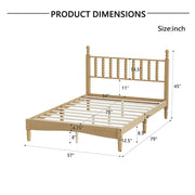 Full Size Wood Platform Bed with Solid Frame & Slat Support, Retro Gourd Headboard for Stable, Noise-Free Sleep