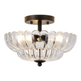 ZEUSFULLY Floral Glass Semi Flush Mount Ceiling Light | 3-Light Modern Vintage Ceiling Fixture with E26 Sockets