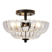 ZEUSFULLY Floral Glass Semi Flush Mount Ceiling Light | 3-Light Modern Vintage Ceiling Fixture with E26 Sockets