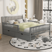 Full Size Wood Platform Bed with Guardrails on Both Sides and Two Storage Drawers – Secure & Spacious Solid Wood Platform Bed Frame