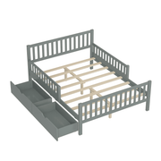 Full Size Wood Platform Bed with Guardrails on Both Sides and Two Storage Drawers – Secure & Spacious Solid Wood Platform Bed Frame