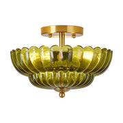 ZEUSFULLY Floral Glass Semi Flush Mount Ceiling Light | 3-Light Modern Vintage Ceiling Fixture with E26 Sockets