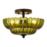 ZEUSFULLY Floral Glass Semi Flush Mount Ceiling Light | 3-Light Modern Vintage Ceiling Fixture with E26 Sockets