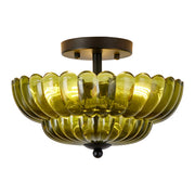 ZEUSFULLY Floral Glass Semi Flush Mount Ceiling Light | 3-Light Modern Vintage Ceiling Fixture with E26 Sockets