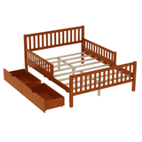Full Size Wood Platform Bed with Guardrails on Both Sides and Two Storage Drawers – Secure & Spacious Solid Wood Platform Bed Frame