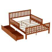 Full Size Wood Platform Bed with Guardrails on Both Sides and Two Storage Drawers – Secure & Spacious Solid Wood Platform Bed Frame