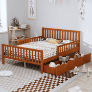 Full Size Wood Platform Bed with Guardrails on Both Sides and Two Storage Drawers – Secure & Spacious Solid Wood Platform Bed Frame