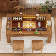 Convertible Board Game Dining Table for 4-6 Players with LED Vault & Storage - Brown
