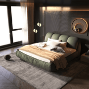 King Size Luxury Upholstered Platform Bed with Oversized Padded Backrest – High-End Solid Wood Frame with Cloud-Comfort Ergonomic Design
