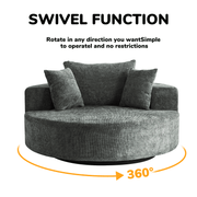 360 degree smooth rotation function overview diagram for green foam round cuddle lounge chair.