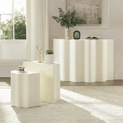 Modern Wavy Fiberglass Console & Side Table Set, No Assembly Sculptural Coffee Table Duo for Living Room Entryway Apartment