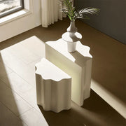 Modern Wavy Fiberglass Console & Side Table Set, No Assembly Sculptural Coffee Table Duo for Living Room Entryway Apartment