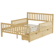 Twin Size Wood Platform Bed with Guardrails on Both Sides and Two Storage Drawers – Safe & Functional Kids Platform Bed Frame with Solid Wood Structure