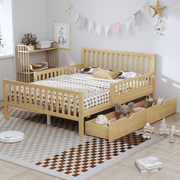 Full Size Wood Platform Bed with Guardrails on Both Sides and Two Storage Drawers – Secure & Spacious Solid Wood Platform Bed Frame