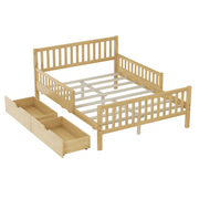 Full Size Wood Platform Bed with Guardrails on Both Sides and Two Storage Drawers – Secure & Spacious Solid Wood Platform Bed Frame