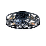ZEUSFULLY 20 inch matte black caged ceiling fan light with four E26 sockets in an antique style.