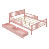 Full Size Wood Platform Bed with Guardrails on Both Sides and Two Storage Drawers – Secure & Spacious Solid Wood Platform Bed Frame