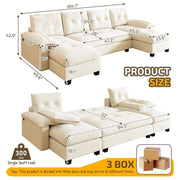 U-Shaped Sleeper Sofa with Pull Out Bed, 104.7