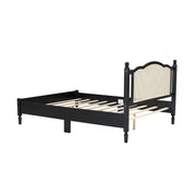 Queen Wooden Platform Bed with Natural Rattan Headboard