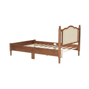 Full Size Wooden Platform Bed with Natural Rattan Headboard