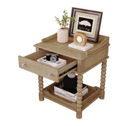 Retro Solid Wood Nightstand with Storage Drawer and Open Display Shelf