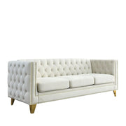 Velvet Sofa 3-Seat, Button Tufted Chesterfield Couch with Metal Legs