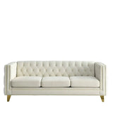 Velvet Sofa 3-Seat, Button Tufted Chesterfield Couch with Metal Legs