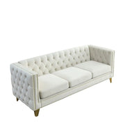 Velvet Sofa 3-Seat, Button Tufted Chesterfield Couch with Metal Legs