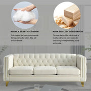 Velvet Sofa 3-Seat, Button Tufted Chesterfield Couch with Metal Legs