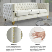 Velvet Sofa 3-Seat, Button Tufted Chesterfield Couch with Metal Legs