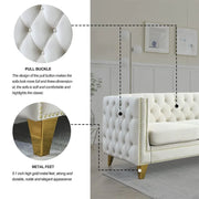 Velvet Sofa 3-Seat, Button Tufted Chesterfield Couch with Metal Legs