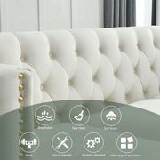 Velvet Sofa 3-Seat, Button Tufted Chesterfield Couch with Metal Legs