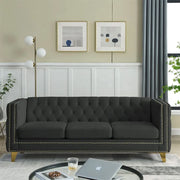 Velvet Sofa 3-Seat, Button Tufted Chesterfield Couch with Metal Legs