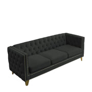 Velvet Sofa 3-Seat, Button Tufted Chesterfield Couch with Metal Legs