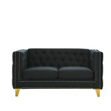 Velvet Sofa 2-Seat, Button Tufted Chesterfield Couch with Metal Legs