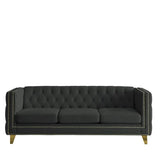 Velvet Sofa 3-Seat, Button Tufted Chesterfield Couch with Metal Legs