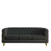 Velvet Sofa 3-Seat, Button Tufted Chesterfield Couch with Metal Legs