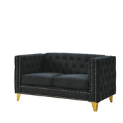 Velvet Sofa 2-Seat, Button Tufted Chesterfield Couch with Metal Legs