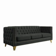 Velvet Sofa 3-Seat, Button Tufted Chesterfield Couch with Metal Legs