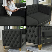 Velvet Sofa 2-Seat, Button Tufted Chesterfield Couch with Metal Legs
