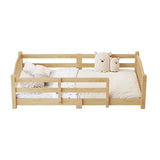 Twin Montessori Floor Bed — Solid Wood Frame with Safety Guardrails, Low-Profile Bed for Kids, Easy Access & Stable Slat Support (350 lbs Capacity)